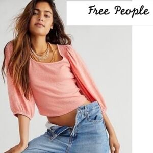 NWT Free People Elise Puff Sleeve Tunic Top Smocked Crop Boho Womens XS